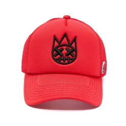 CLEAN SHIMUCHAN LOGO MESH BACK TRUCKER HAT IN HIGH RISK RED