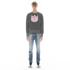 CREW NECK FLEECE IN CHARCOAL