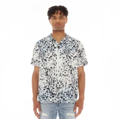 CUBAN SHORT SLEEVE WOVEN "LEOPARD" IN WHITE