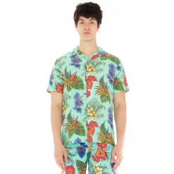 CUBAN SHORT SLEEVE WOVEN "HAWAIIAN FLOWER" IN MULTI