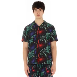 CUBAN SHORT SLEEVE WOVEN "FIREWORKS" IN BLACK