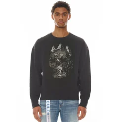 FRENCH TERRY CREWNECK SWEATSHIRT "CRYSTAL SKULL" IN BLACK