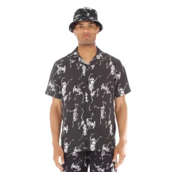 LUCKY BASTARD YAKUZA SHORT SLEEVE WOVEN "DANCING SKELETON" IN BLACK