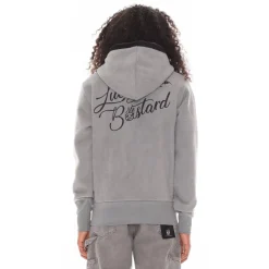 LUCKY BASTARD ZIP HOODY IN HEATHER GREY