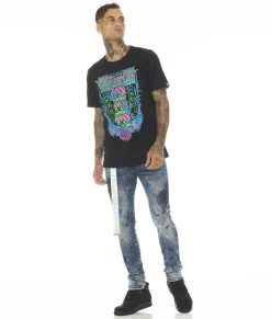 PUNK SUPER SKINNY STRETCH W/BABY BLUE BELT IN ABSTRACT
