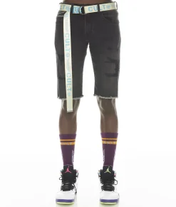 ROCKER SHORT STRETCH W/ BELT IN JET BLACK