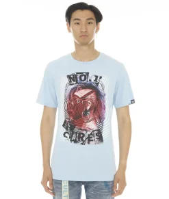 SHORT SLEEVE CREW NECK TEE "NO1 CARES" IN BABY BLUE