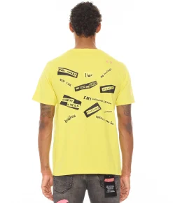 SHORT SLEEVE CREW NECK TEE "NEVER MIND THE BOLLOCKS" IN YELLOW