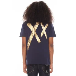 SHORT SLEEVE CREW NECK TEE 26/1'S "FOIL XX" IN NAVY