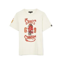 SHORT SLEEVE CREW NECK TEE "SAINTS & SINNERS" IN WINTER WHITE