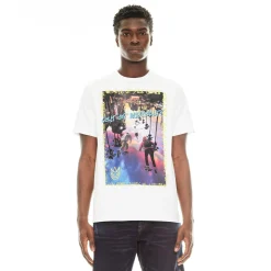 SHORT SLEEVE CREW NECK TEE "TURNING THE WORLD" IN WHITE