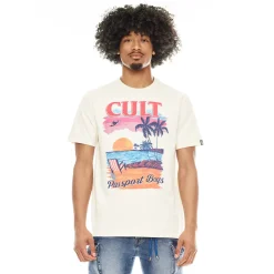 SHORT SLEEVE CREW NECK TEE "PASSPORT BOYS" IN WINTER CREAM