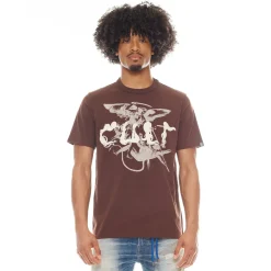 SHORT SLEEVE CREW NECK TEE "ANGELS & DEMONS" IN PINECONE