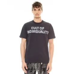 SHORT SLEEVE CREW NECK TEE "TAPE" IN VINTAGE CHARCOAL