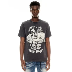 SHORT SLEEVE CREW NECK TEE "MAY THE BRIDGES I BURN" IN VINTAGE CHARCOAL