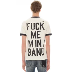 SHORT SLEEVE RINGER CREW NECK TEE 26/1'S "FUCK ME IM IN A BAND" IN WINTER WHITE