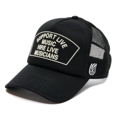 SUPPORT LIVE MUSIC MESH BACK TRUCKER HAT IN BLACK