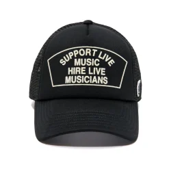 SUPPORT LIVE MUSIC MESH BACK TRUCKER HAT IN BLACK