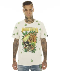T-SHIRT SHORT SLEEVE CREW NECK TEE "PANTERA 420" IN CREAM