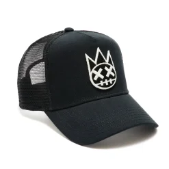 WHITE CLEAN LOGO MESH BACK TRUCKER IN BLACK