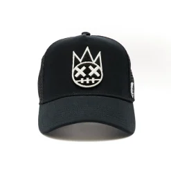 WHITE CLEAN LOGO MESH BACK TRUCKER IN BLACK