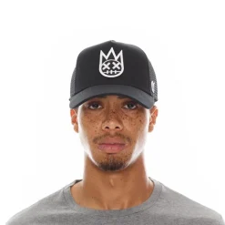 WHITE CLEAN LOGO MESH BACK TRUCKER IN BLACK