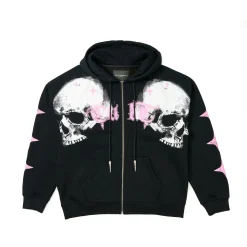 ZIP HOODED SWEATSHIRT "LIFE IS PAIN" IN BLACK