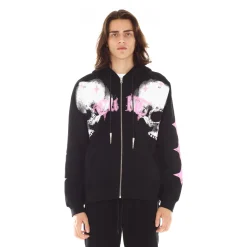 ZIP HOODED SWEATSHIRT "LIFE IS PAIN" IN BLACK